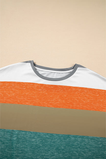 Green Plus Size Colorblock Pullover Top